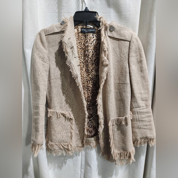 Dolce & Gabbana Jackets & Blazers - Dolce and Gabbana Tan Linen Fringe Blazer Jacket 38 Us 2‎